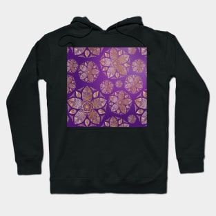 Mandala and Leaves Floral Pattern Gold Five Petal Flower on Purple Ombre Hoodie